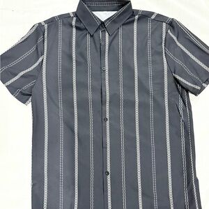 Gray and White Casual Button Down Shirt with Pinstripes